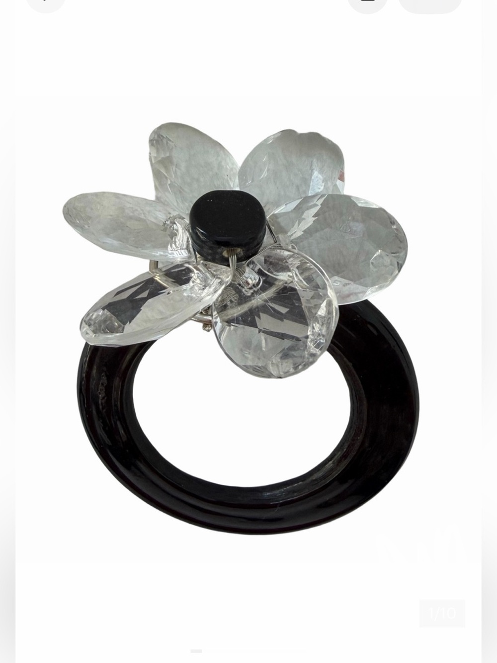 Pier 1 Set of 10 Glass Daisy Flower Napkin Rings Black Clear EUC